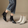 【预售5天】柔软漆皮白色春秋短靴女粗跟时尚尖头显瘦冬季水钻高跟马丁靴DSFG&1567 商品缩略图4