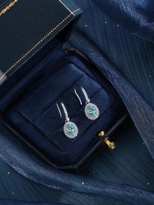 子佩集【湛蓝之海】S925银耳环【EM3085-XF】培育宝石帕拉伊巴蓝碧玺椭圆2510 商品图0