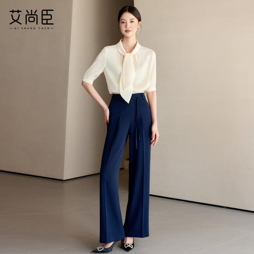 艾尚臣高级感雪纺衬衫女夏季短袖衬衣通勤百搭夏季小香风杏色上衣 商品图4