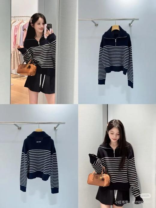 miumiu徽标标刺绣半拉链羊毛针织毛衣 商品图5