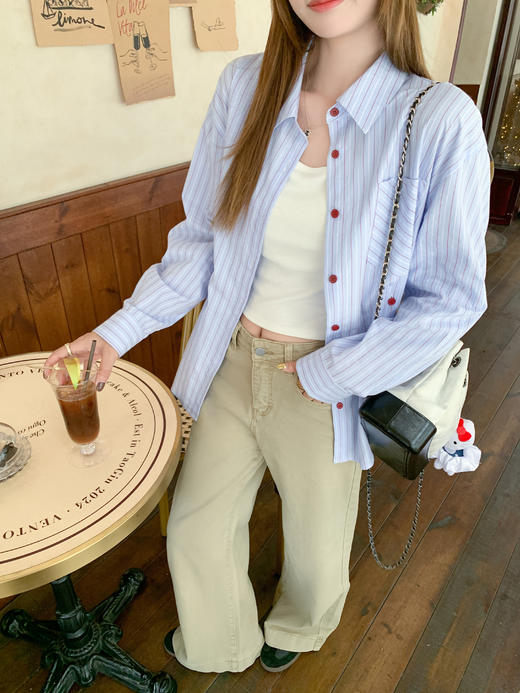 <曾小咸推荐>现货秒杀！微信超特价！蓝色竖条纹衬衫（可收腰 ） 日常189.99 立减80 秒杀109.99！ 商品图9