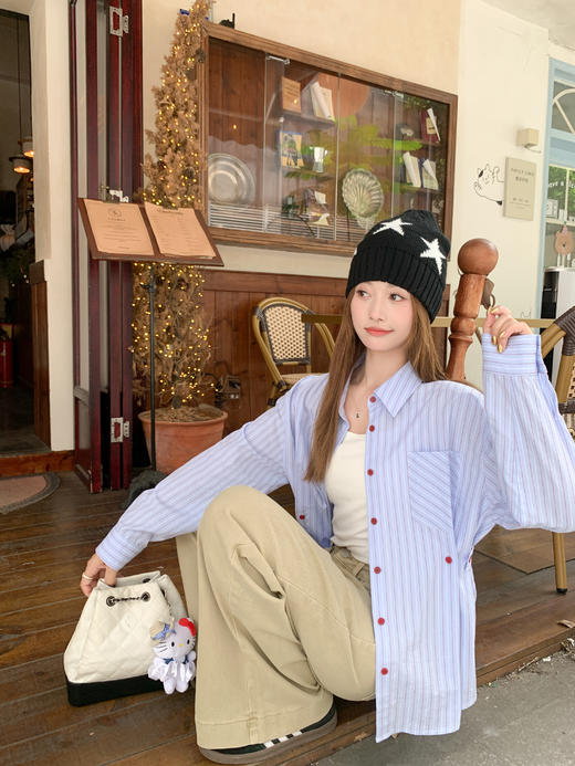 <曾小咸推荐>现货秒杀！微信超特价！蓝色竖条纹衬衫（可收腰 ） 日常189.99 立减80 秒杀109.99！ 商品图10