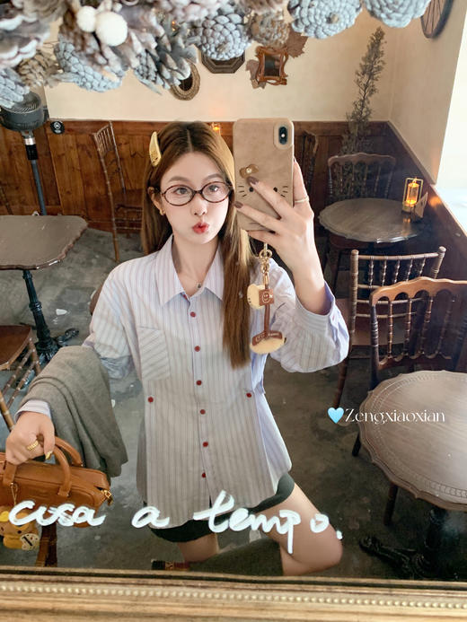 <曾小咸推荐>现货秒杀！微信超特价！蓝色竖条纹衬衫（可收腰 ） 日常189.99 立减80 秒杀109.99！ 商品图11