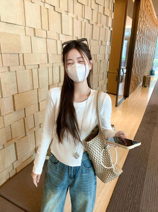 【110元任选2件】现货！简约纯色开叉长袖T恤打底衫 商品图8