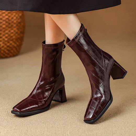 【预售5天】新款弹力瘦瘦靴粗跟方头女靴短靴高跟马丁靴秋冬靴子XME&898-809 商品图0