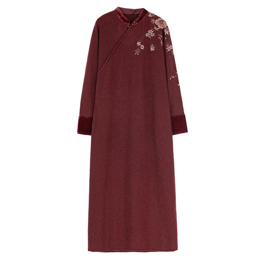 牧衣游原创 牦牛绒毛织混纺手工刺绣连衣裙柔软保暖中式长裙 且乐 商品图4