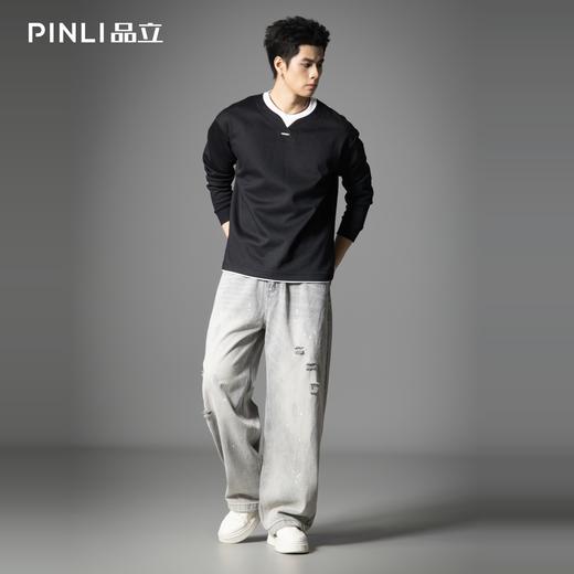 PINLI品立2025秋季新款美式做旧水洗泼墨牛仔裤男宽松直筒长裤潮GD253116143 商品图1