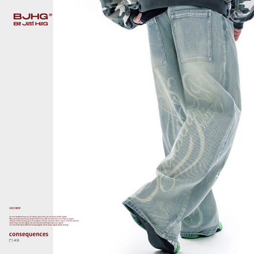BJHG不计后果复古牛仔裤子男款秋季新款宽松美式直筒水洗休闲裤女 商品图2