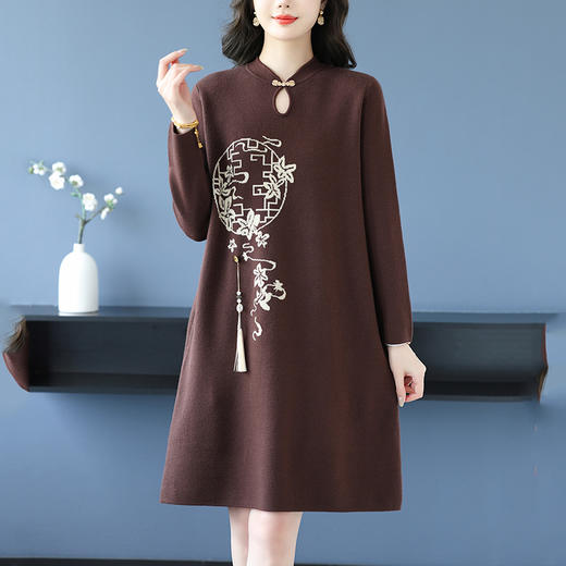 新中式国风女装针织连衣裙，洋气毛衣裙中长款显瘦遮肉裙子CC-16-9619 商品图1