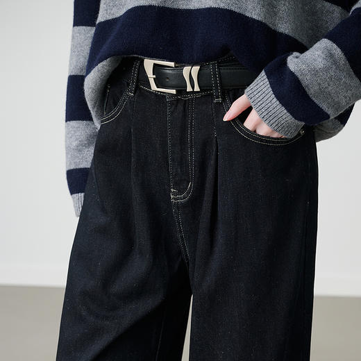 NEELLY纳俪商场同款冬季新款复古明线阔腿牛仔裤女时尚高腰长裤N25104H04524 商品图3