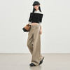 罗蒙秋冬牛仔裤女士美式卡其色高腰直筒百搭宽松显瘦阔腿拖地长裤子 商品缩略图5