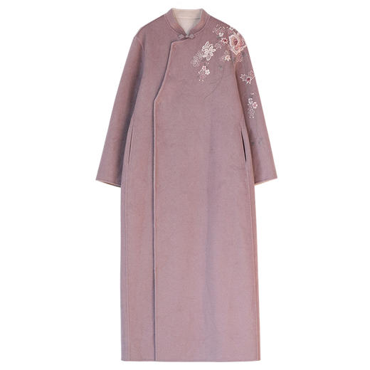 牧衣游原创 手工刺绣双面呢连衣裙保暖轻盈新中式毛呢外套 立言 商品图4