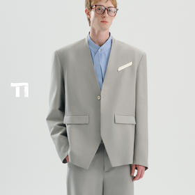 启世录TIWILLTANG“致御格际”金属标无领西装西裤套装