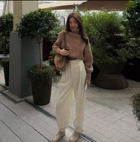 ROMI STUDIO“天丝羊毛”老钱质感坑条肌理宽松收脚裤 RWCWXG5963