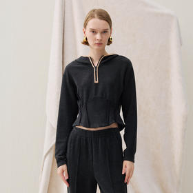 谜底连帽短款卫衣长袖2025冬季新品柔软保暖时髦修身女254MV1694