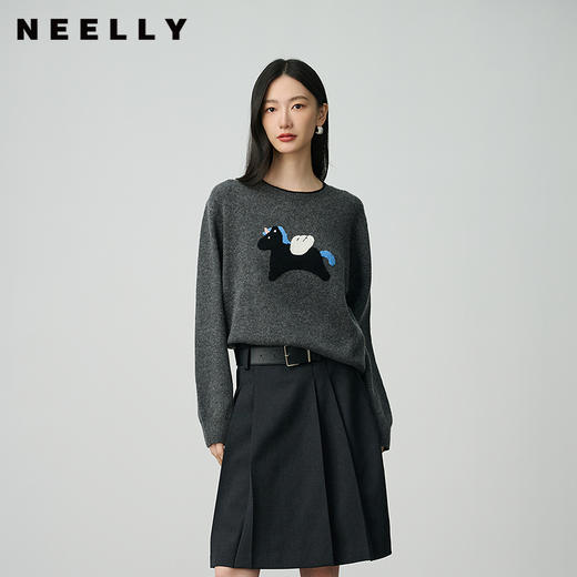 NEELLY纳俪商场同款冬新款时尚百搭卡通趣味针织衫女减龄休闲上衣N25104A07717 商品图0