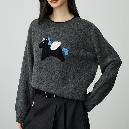 NEELLY纳俪商场同款冬新款时尚百搭卡通趣味针织衫女减龄休闲上衣N25104A07717 商品图2