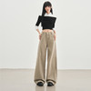 罗蒙秋冬牛仔裤女士美式卡其色高腰直筒百搭宽松显瘦阔腿拖地长裤子 商品缩略图1