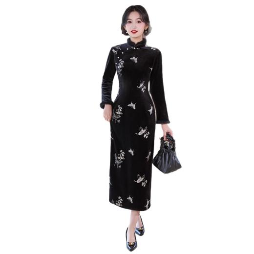 丝绒绣花长款旗袍2025秋冬新款时尚改良新中式日常可穿旗袍SYK3125231 商品图4