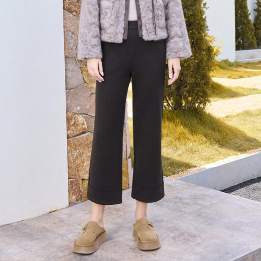 半身缘女裤 秋冬直筒宽松亲肤显高发热绒休闲裤254102U30320075 商品图0