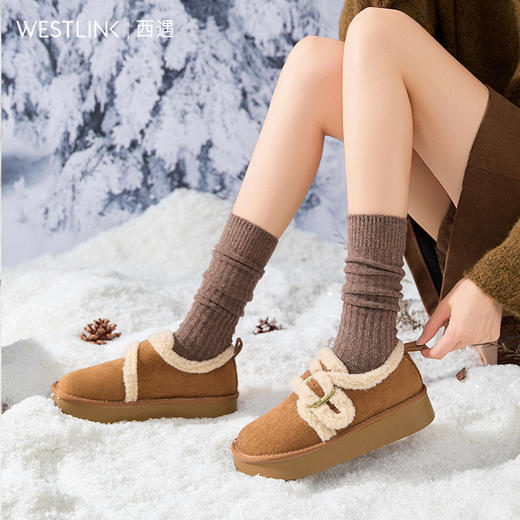 西遇加绒勃肯鞋女新款秋冬复古外穿毛毛鞋一脚蹬厚底雪地靴V2257295 商品图2