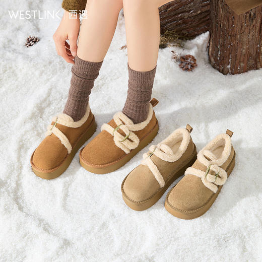 西遇加绒勃肯鞋女新款秋冬复古外穿毛毛鞋一脚蹬厚底雪地靴V2257295 商品图0
