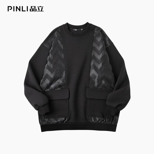 PINLI品立春季新款拼接贴袋圆领卫衣潮牌休闲宽松长袖上衣男B253109100 商品图3
