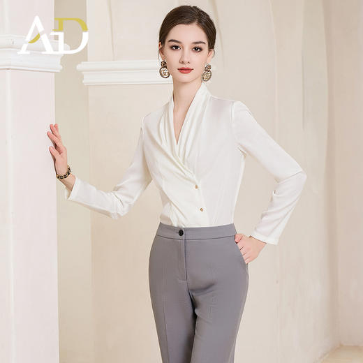 AD白色上衣轻熟法式小众衬衫职业装2023新款漂亮小衫纯色长袖衬衣 商品图2