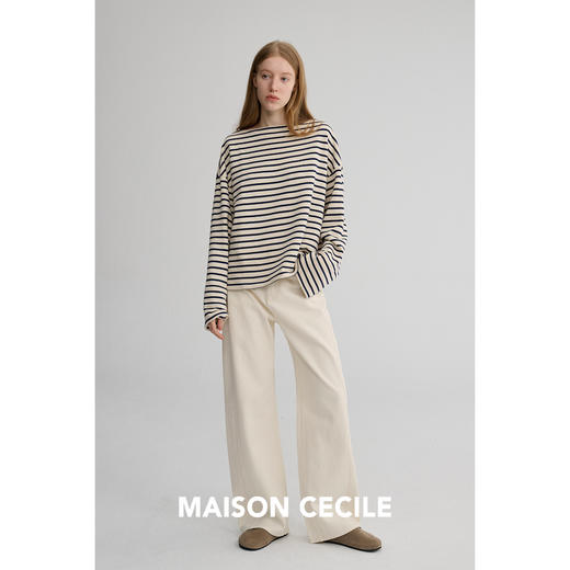 MAISON CECILE 全棉肌理感白色极简通勤分割立体松弛牛仔阔腿裤 商品图4