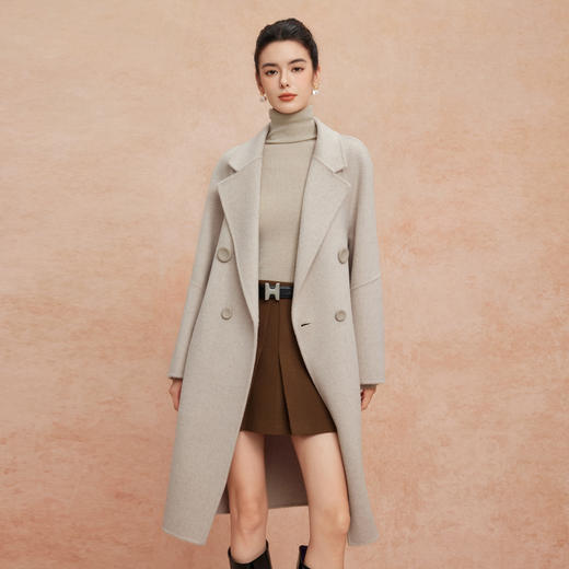 QH901斯尔丽25新款高支纯羊毛双面呢放松廓形设计感磨砂扣时尚大气大衣 商品图6