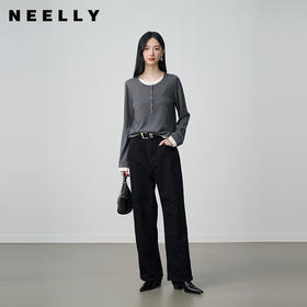 NEELLY纳俪商场同款冬季新款时尚高腰直筒牛仔裤女百搭显瘦长裤N25104H04523