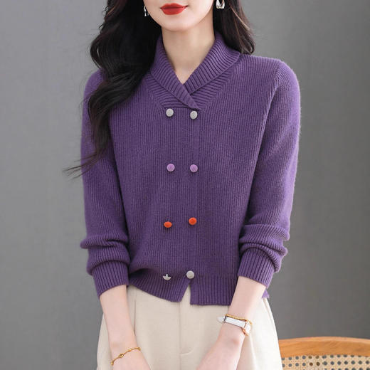 FQ86206 2025早秋新款翻领长袖针织衫宽松休闲上衣洋气外搭套头毛衣衫女 商品图3