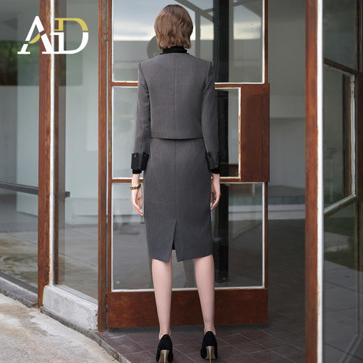 AD入秋小香风套装女知性圆领短外套2024新款斜纹羊毛呢子两件套 商品图4