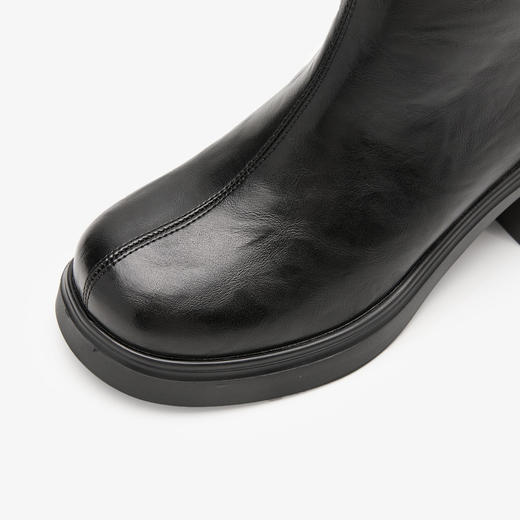 西遇粗跟短靴女新款秋冬显瘦百搭马丁靴黑色圆头切尔西靴子V2257268 商品图5