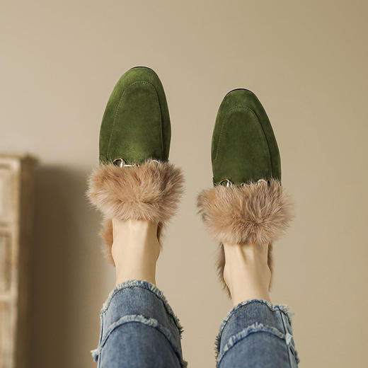 【预售5天】复古金属毛毛拖鞋，懒人穆勒鞋包头乐福鞋KMQ&3215 商品图2