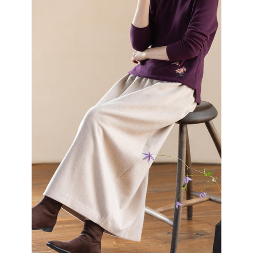 牧衣游原创 羊毛羊绒混纺毛呢半裙冬保暖厚实百搭直筒半身裙 壹素 商品图2