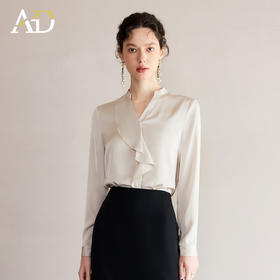 AD气质绝美小衫女2025夏季新款香槟色荷叶边V领衬衣时尚百搭上衣