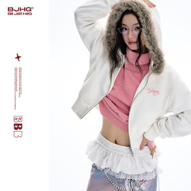 BJHG不计后果短款连帽卫衣女款冬季2025新款紧身休闲绣花开衫外套