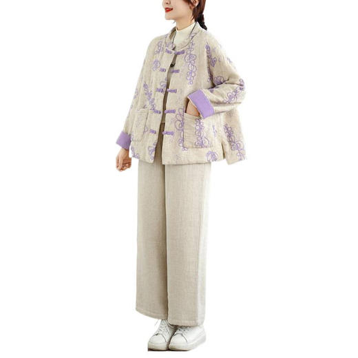 GYH 6253中式盘扣夹棉加厚棉服拼色宽松大码保暖印花棉服 商品图4