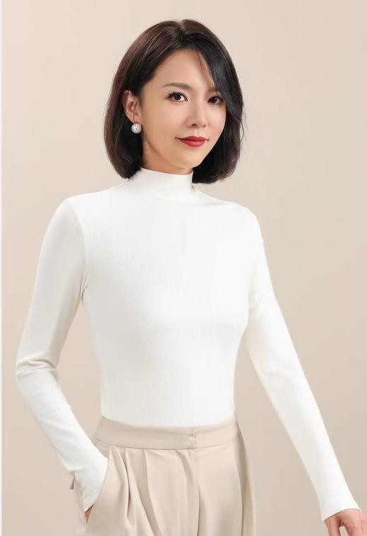 含桑蚕丝保暖发热磨毛螺纹半高领打底衫 商品图0