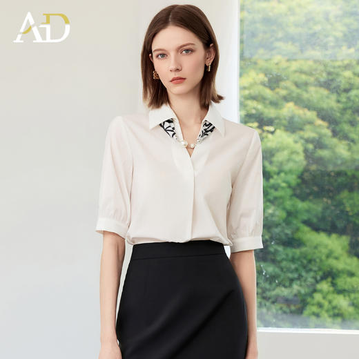 AD白色领结气质极简衬衫女2025新款休闲百搭通勤OL职业上班短袖 商品图0