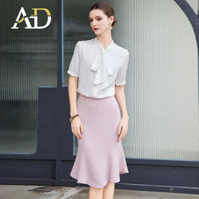 AD时尚减龄雪纺短袖女2024新款白色衬衫气质上衣职业装工装套装