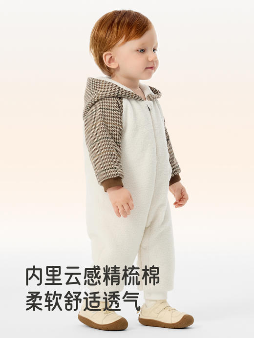 英氏婴儿哈衣长袖连帽男宝宝冬季保暖爬服连体衣新款YRHFJ4R053A 商品图3
