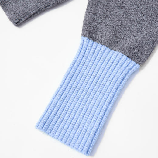 西遇撞色拼接刺绣针织衫女冬季温柔减龄宽松百搭圆领毛衣外套V3755281 商品图5