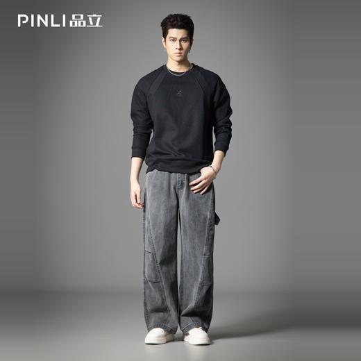 PINLI品立2025秋季新款男士工装宽松直筒牛仔裤复古潮牌弯刀长裤GD253116146 商品图1