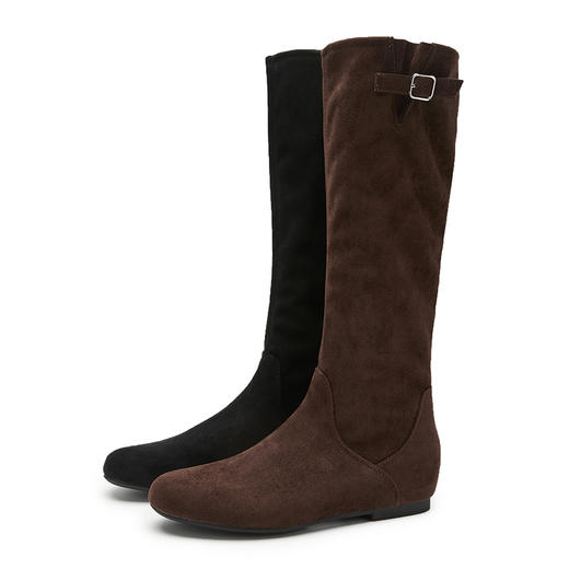 西遇不过膝长筒靴女新款秋冬复古显瘦绒面堆堆靴子内增高长靴V2157199 商品图4