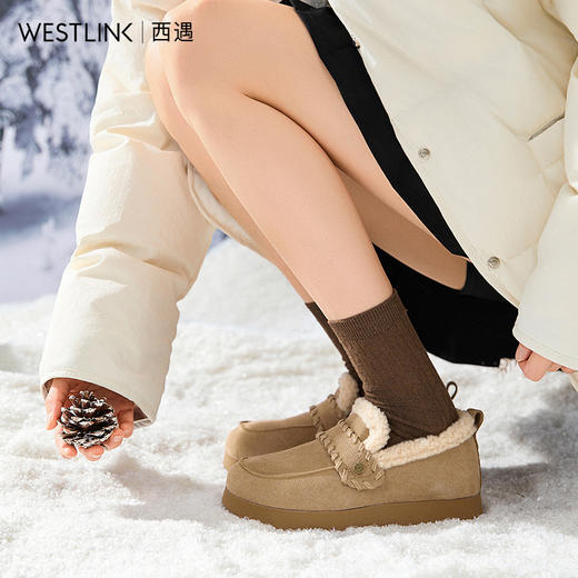 西遇全包加绒勃肯鞋女新款秋冬保暖外穿棉鞋软底毛毛乐福鞋V2257294 商品图2