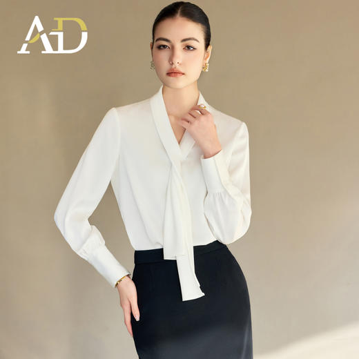 AD白色衬衫女春秋2025新款高级感设计感小众时尚洋气飘带衬衣上衣 商品图4