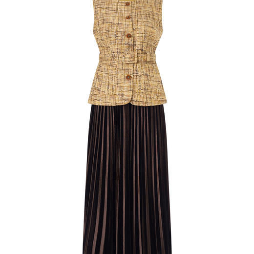 「高货wl」全新升级【铂金会员367/天猫499/差价132】(99634)洛诗琳2025秋冬法式小香风马甲外套丝绒镂空百褶裙两件套 商品图3