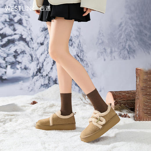 西遇加绒勃肯鞋女新款秋冬复古外穿毛毛鞋一脚蹬厚底雪地靴V2257295 商品图3